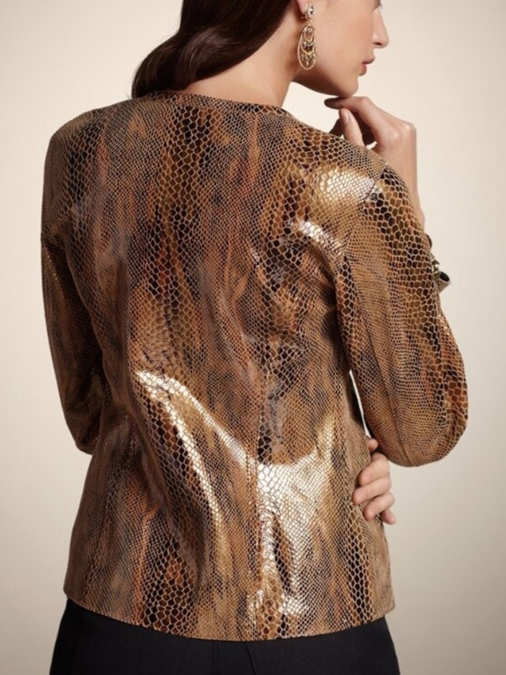 Chicos Kimberly Brown Snakeskin Reversible Leather Jacket Size S New With Tags